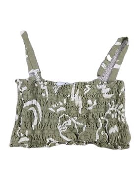 Paper Heart Smocked Crop Top Sleeveless Linen Blend Green Artsy Festival Boho M